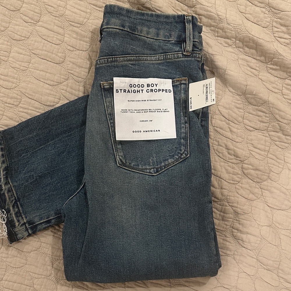 Good American Dark Blue Straight Cropped Jeans size 4